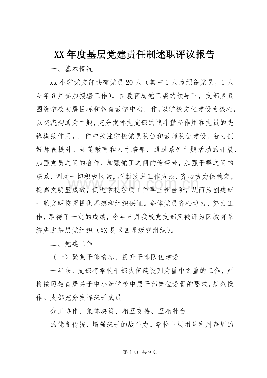 XX年度基层党建责任制述职评议报告.docx_第1页