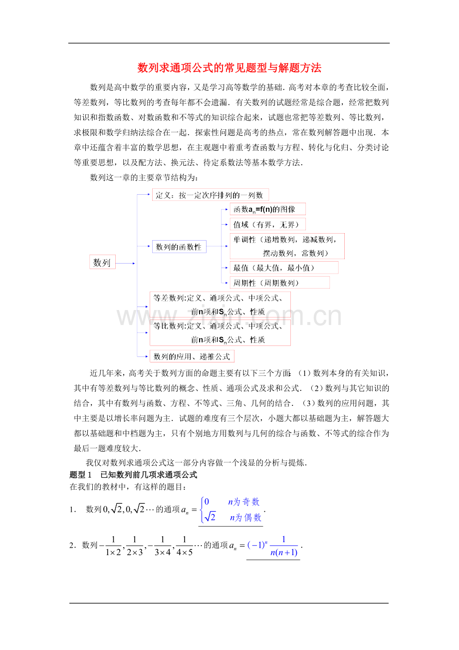 高三数学数列求通项公式的常见题型与解题方法全国通用.doc_第1页