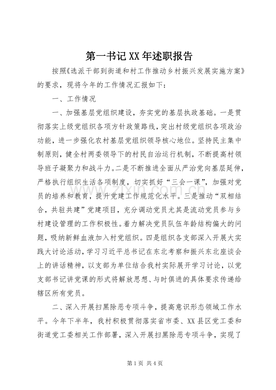 第一书记XX年述职报告.docx_第1页