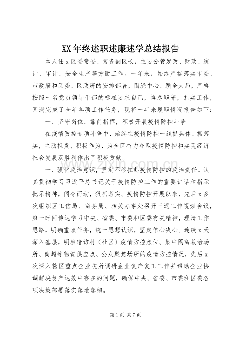 XX年终述职述廉述学总结报告.docx_第1页