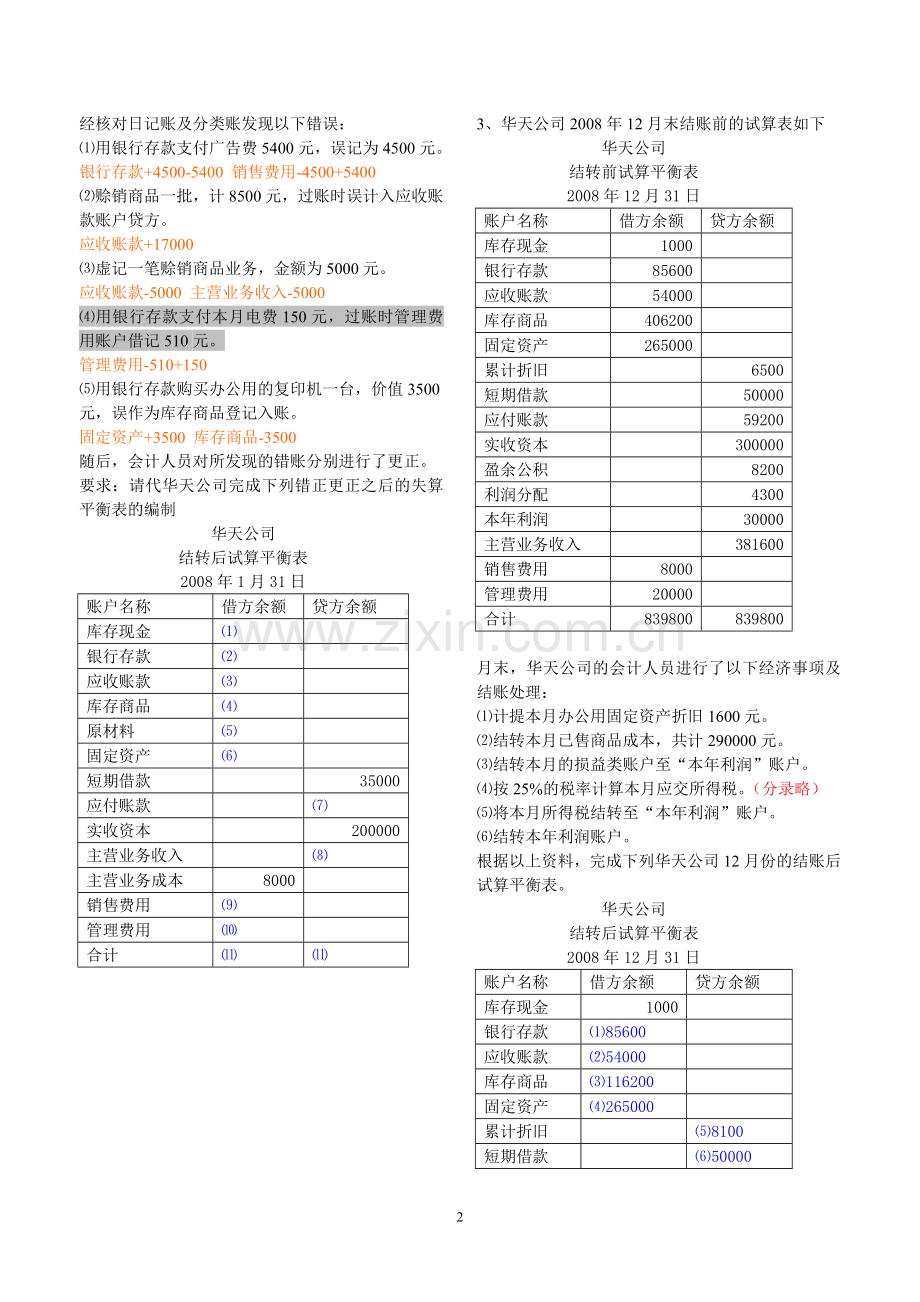 会计基础综合题—试算平衡表(含答案).doc_第2页