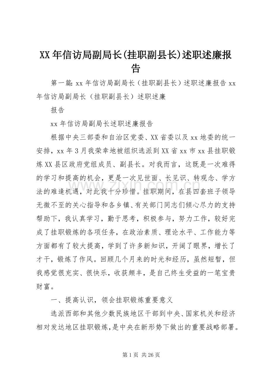 XX年信访局副局长(挂职副县长)述职述廉报告.docx_第1页