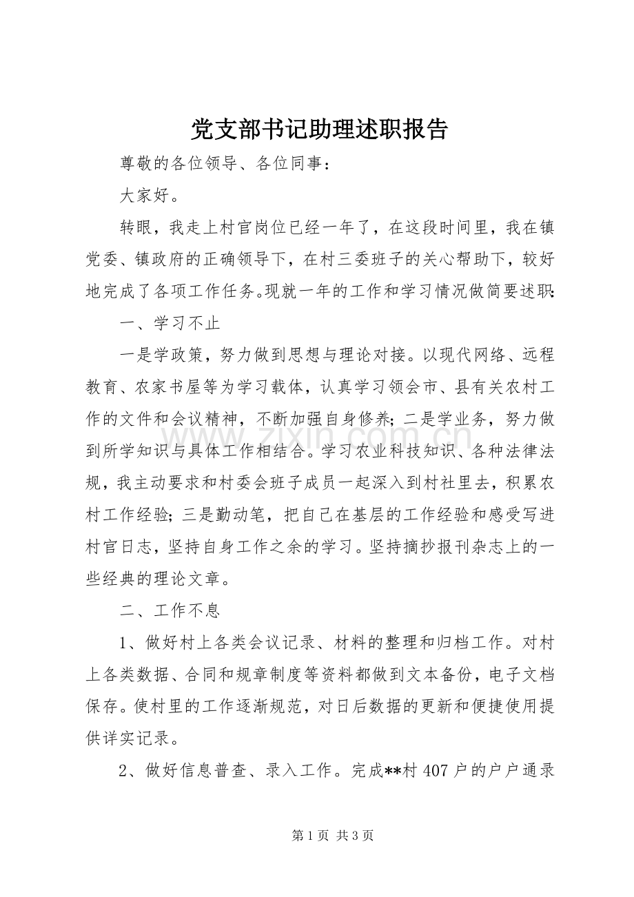 党支部书记助理述职报告.docx_第1页