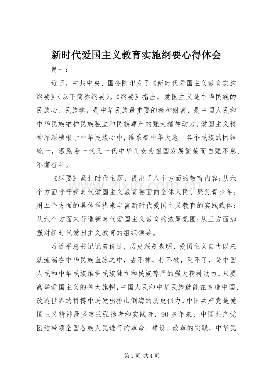 新时代爱国主义教育实施纲要心得体会.docx_第1页