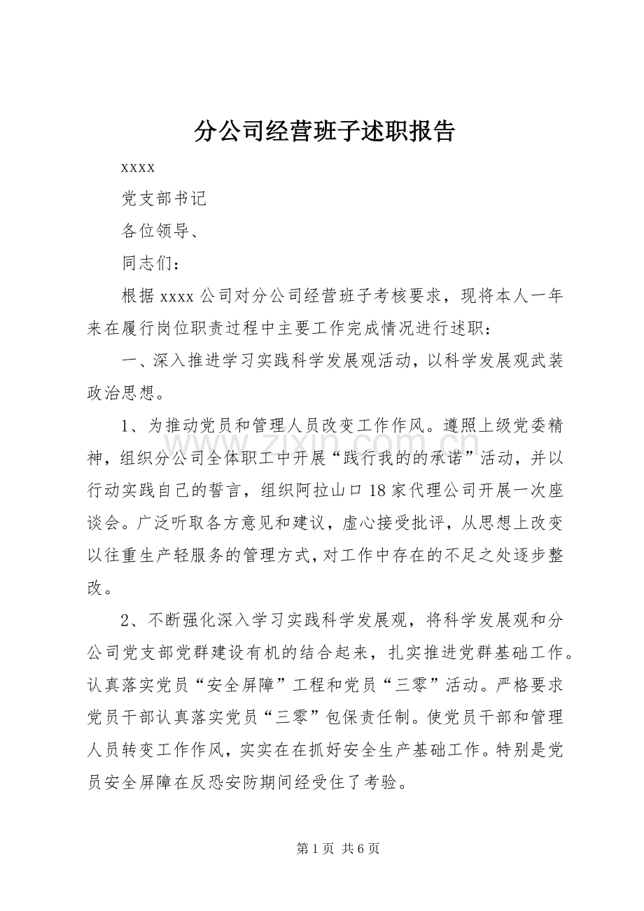 分公司经营班子述职报告.docx_第1页