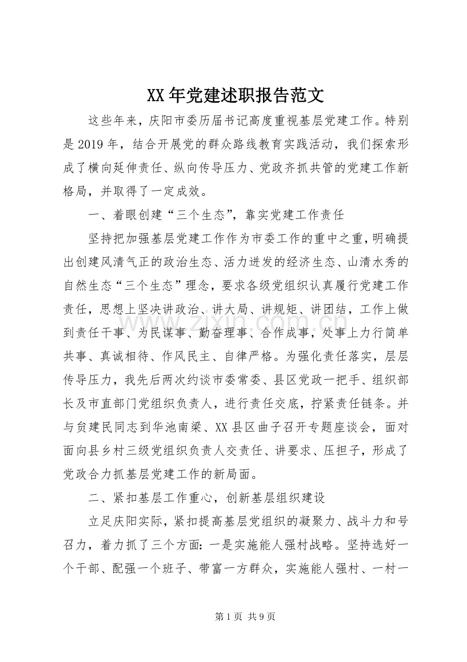 XX年党建述职报告范文.docx_第1页