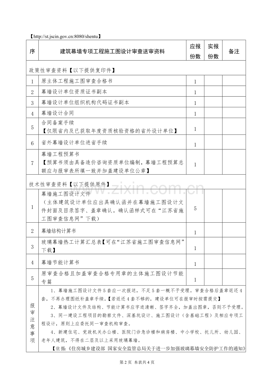 江苏省建设工程施工图设计审查报审表(专项工程-建筑幕墙).doc_第2页