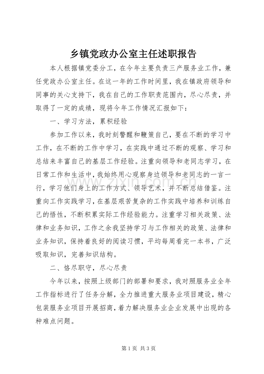 乡镇党政办公室主任述职报告.docx_第1页