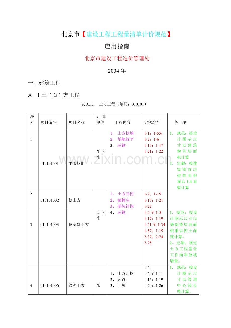 北京市建设工程工程量清单计价规范(应用指南)【1】.doc_第1页