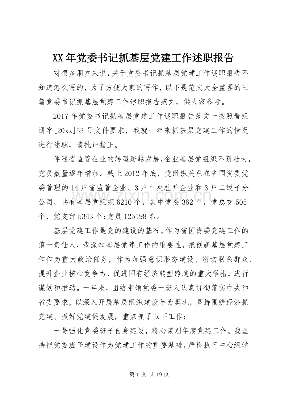 XX年党委书记抓基层党建工作述职报告 (13).docx_第1页