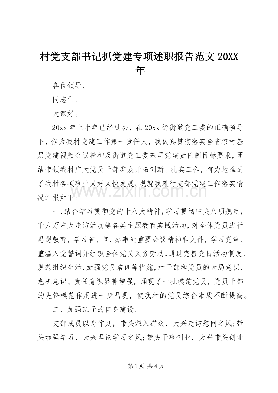 村党支部书记抓党建专项述职报告范文20XX年.docx_第1页