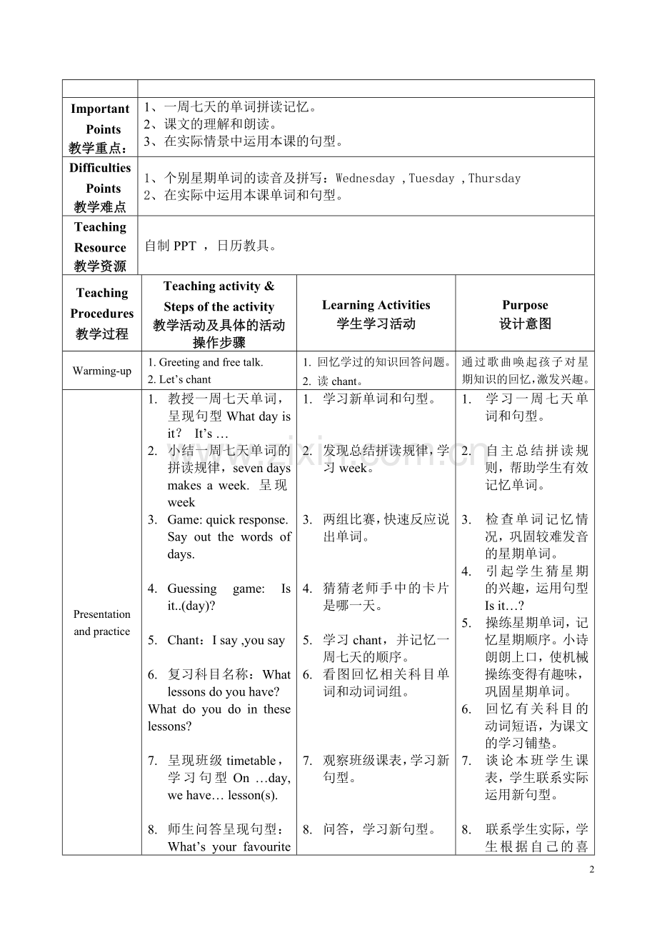 广州版新版小学英语四年级下册U5教案四稿(竖版).doc_第2页