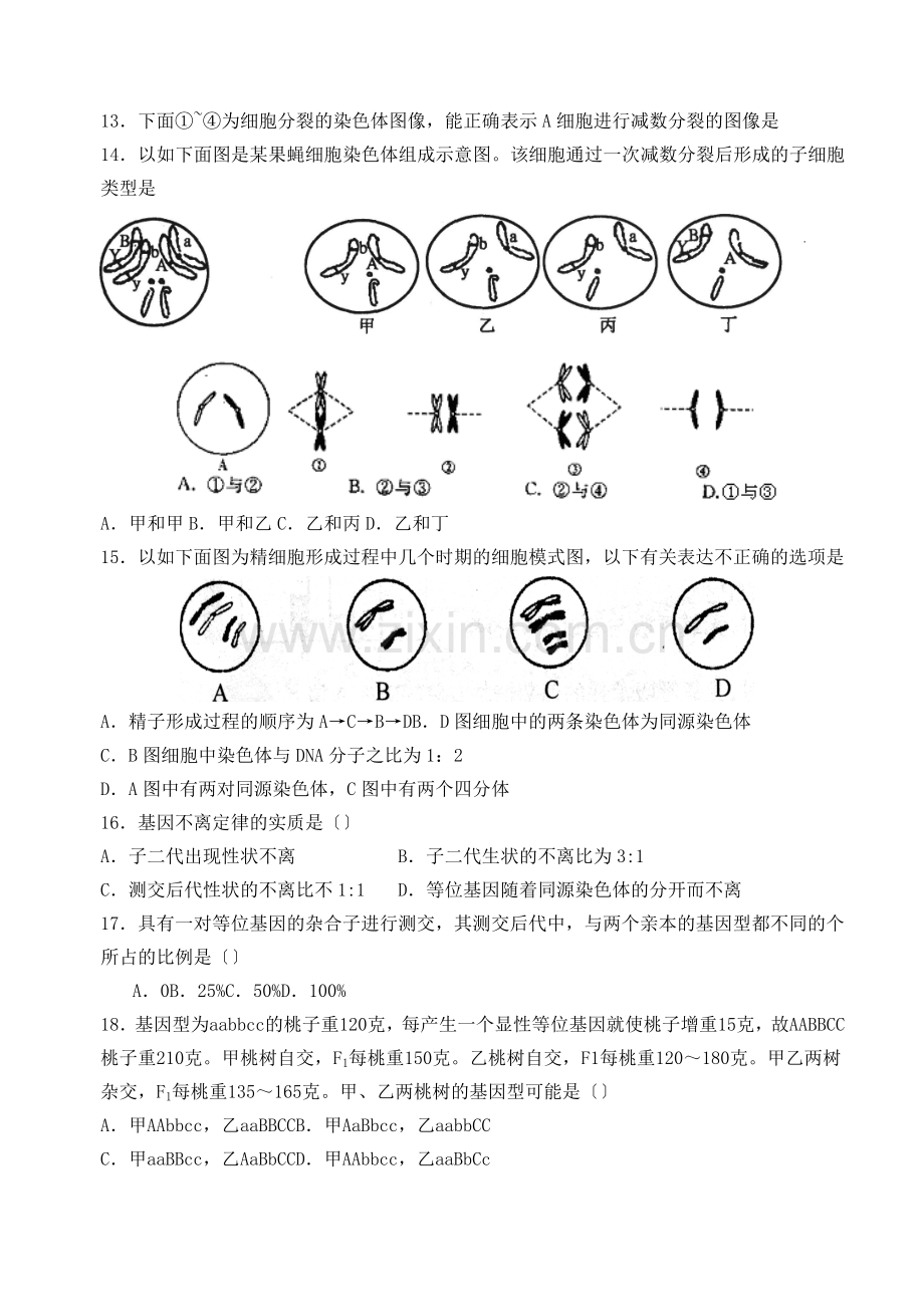 高中生物必修2第1、2章单元测试题.docx_第2页