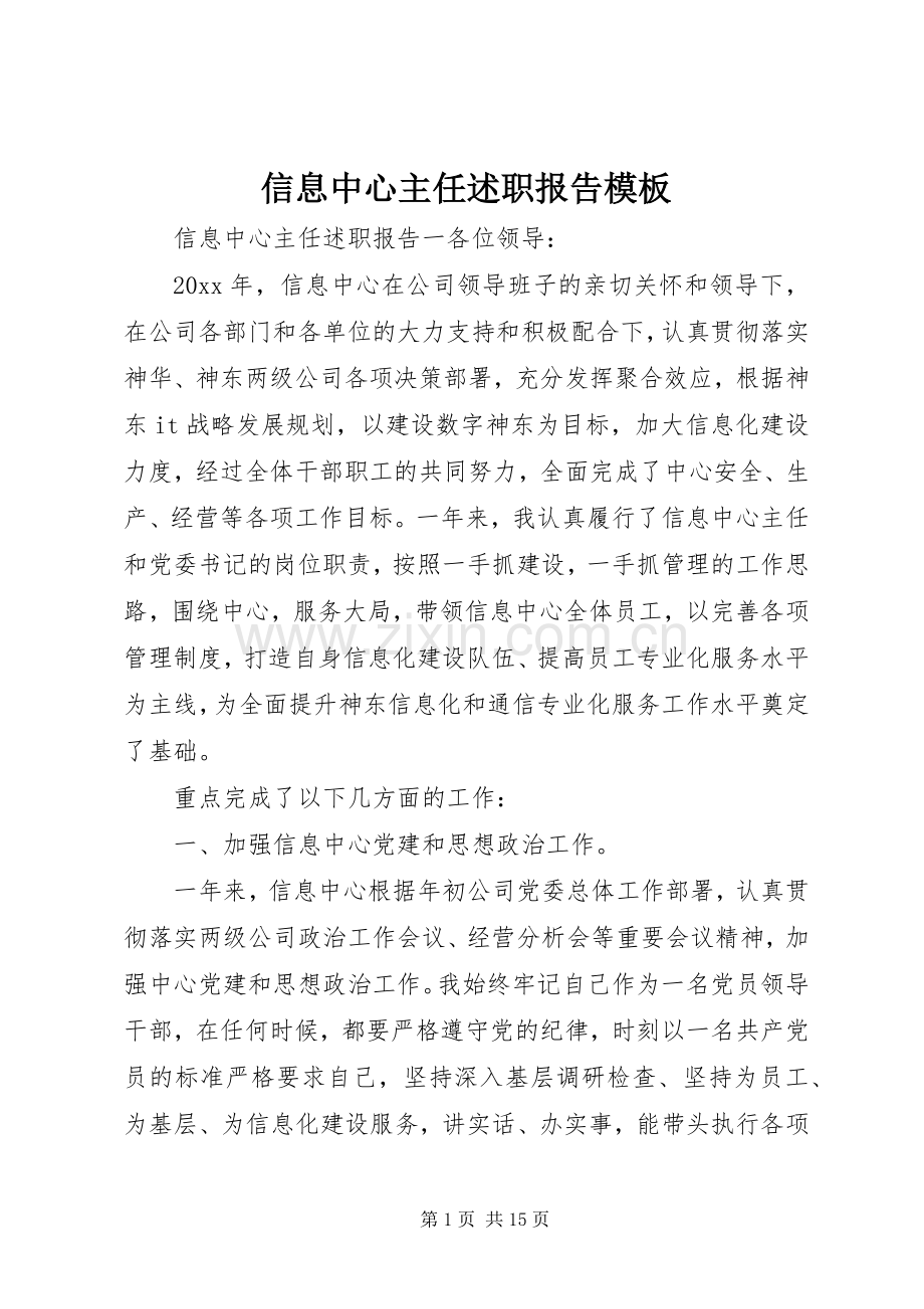 信息中心主任述职报告模板.docx_第1页