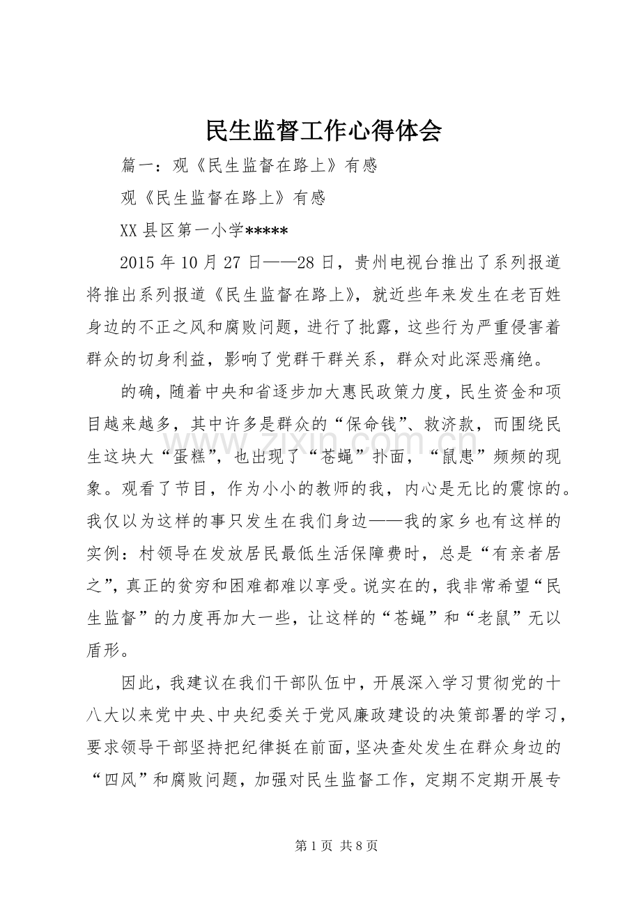 民生监督工作心得体会.docx_第1页