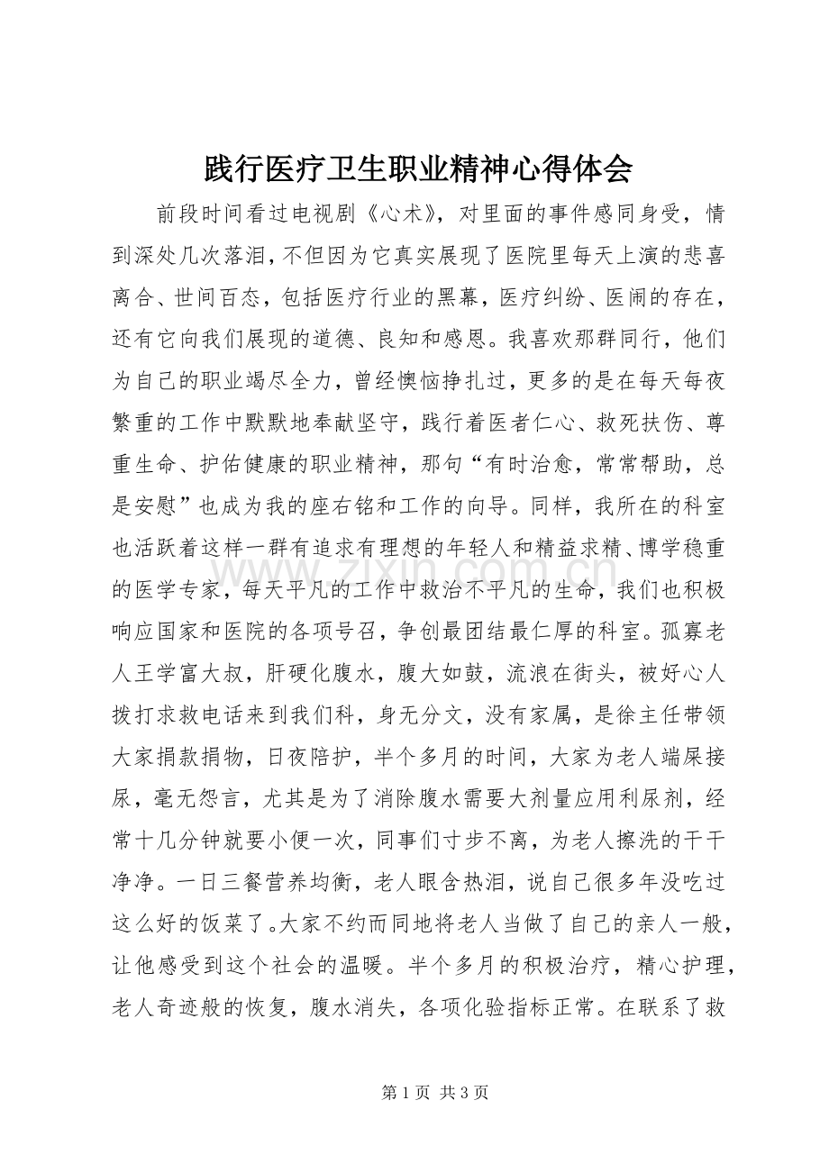 践行医疗卫生职业精神心得体会.docx_第1页