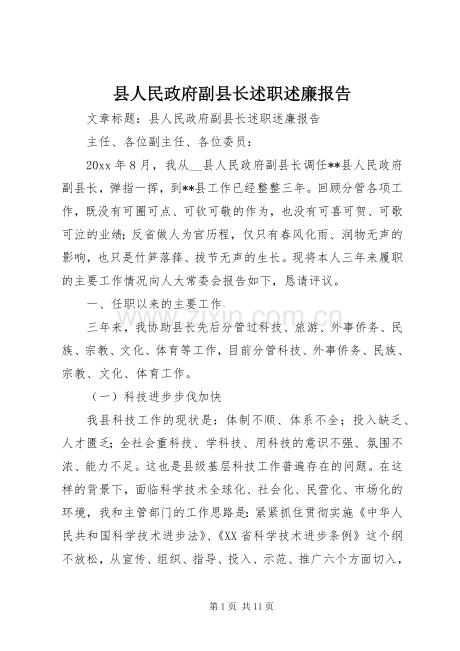 县人民政府副县长述职述廉报告.docx_第1页