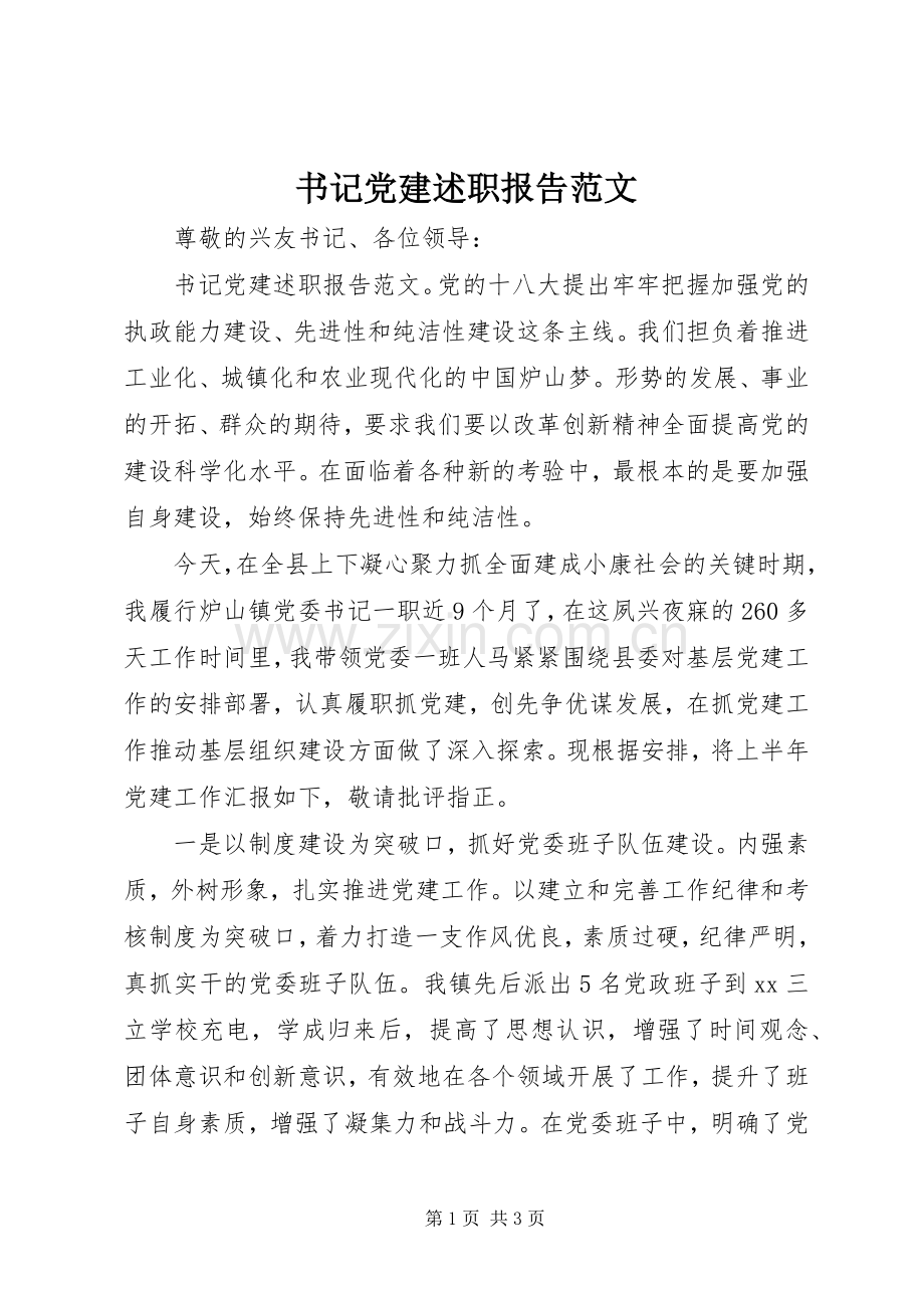 书记党建述职报告范文.docx_第1页