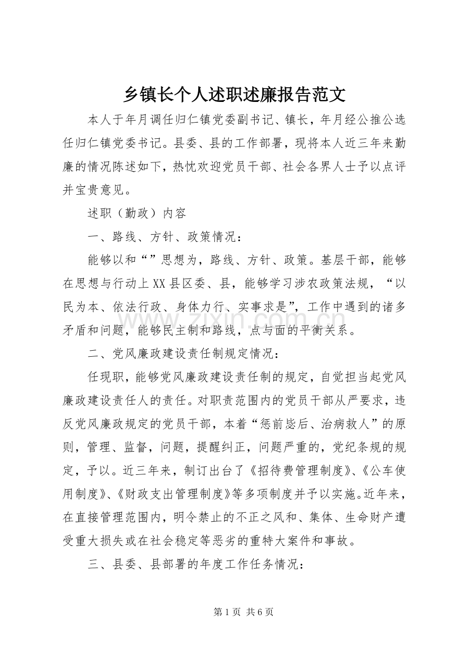 乡镇长个人述职述廉报告范文.docx_第1页