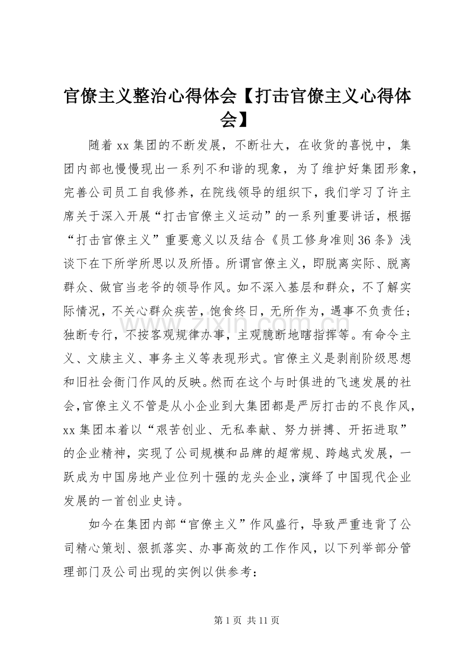 官僚主义整治心得体会【打击官僚主义心得体会】.docx_第1页