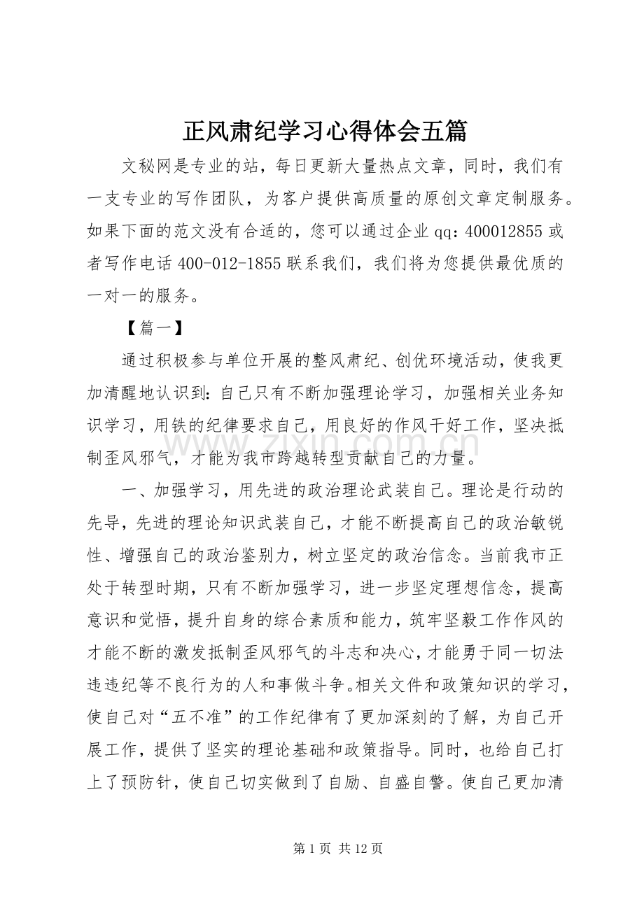 正风肃纪学习心得体会五篇.docx_第1页