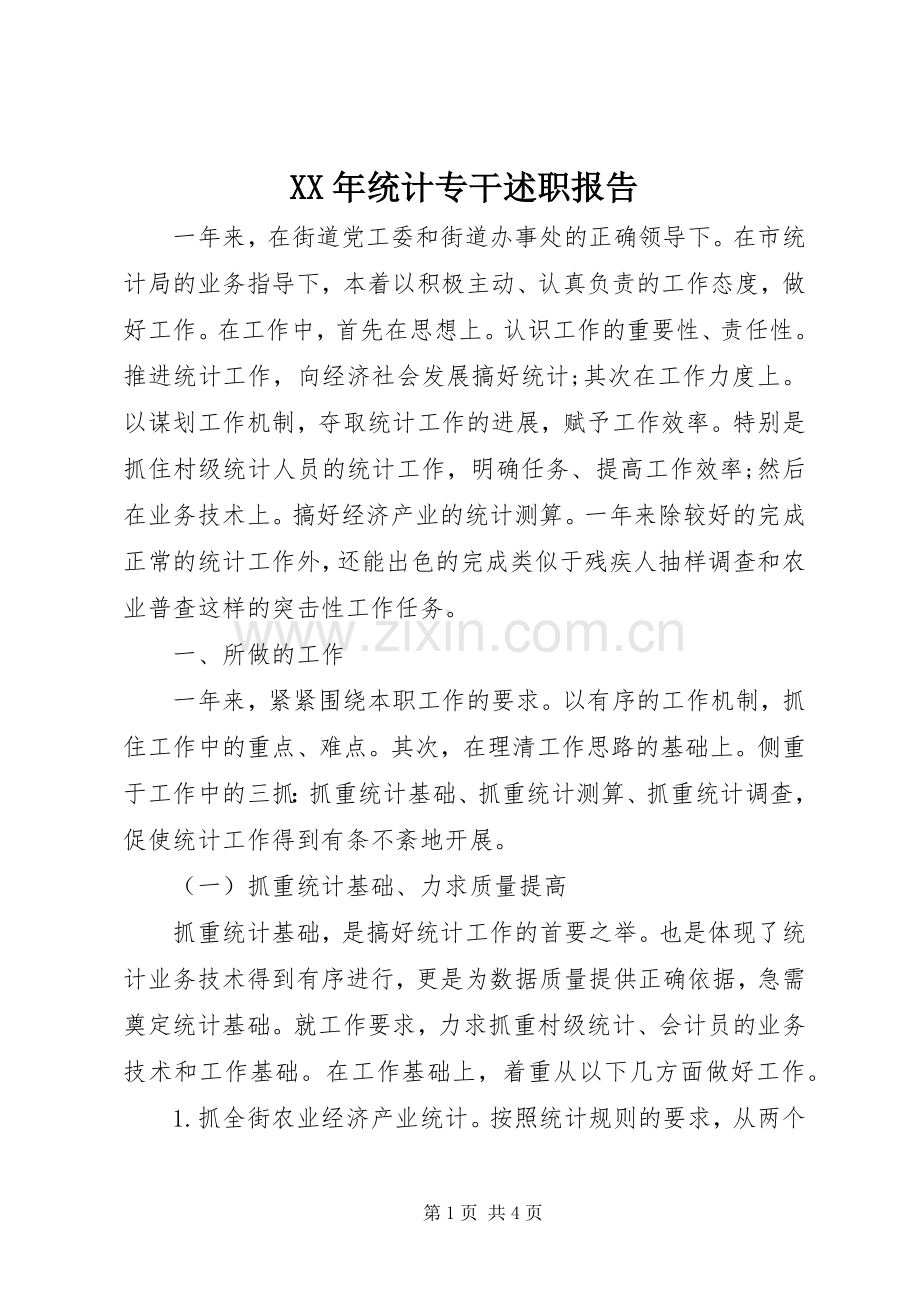 XX年统计专干述职报告.docx_第1页