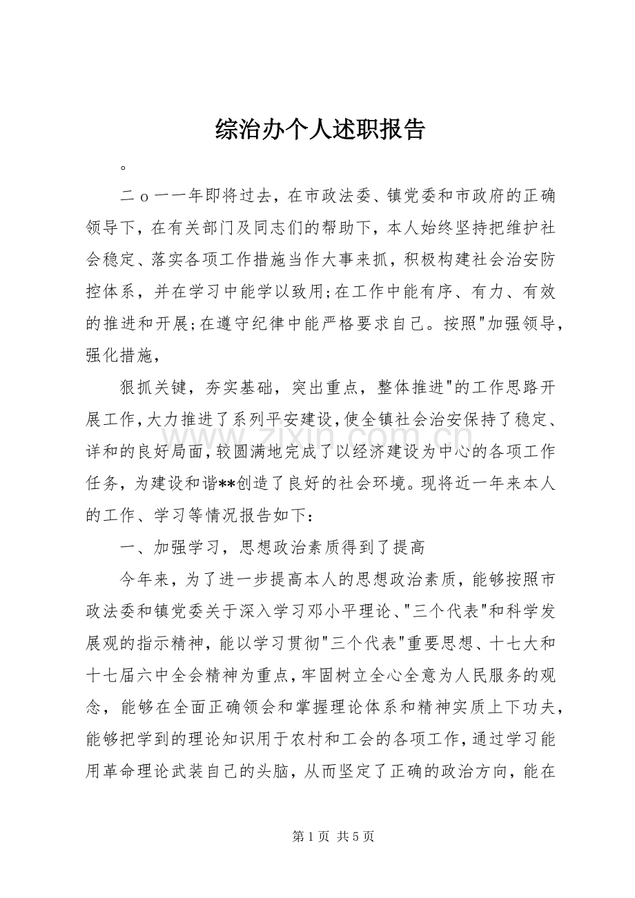 综治办个人述职报告.docx_第1页