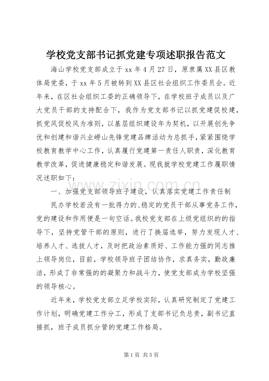 学校党支部书记抓党建专项述职报告范文.docx_第1页