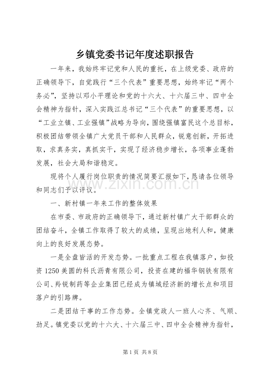 乡镇党委书记年度述职报告 (13).docx_第1页