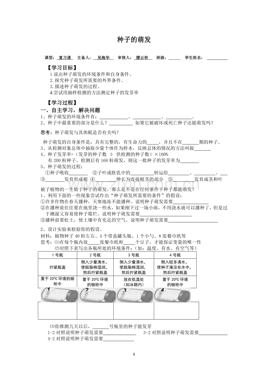 生物上册导学案--种子的萌发(复习).doc_第1页