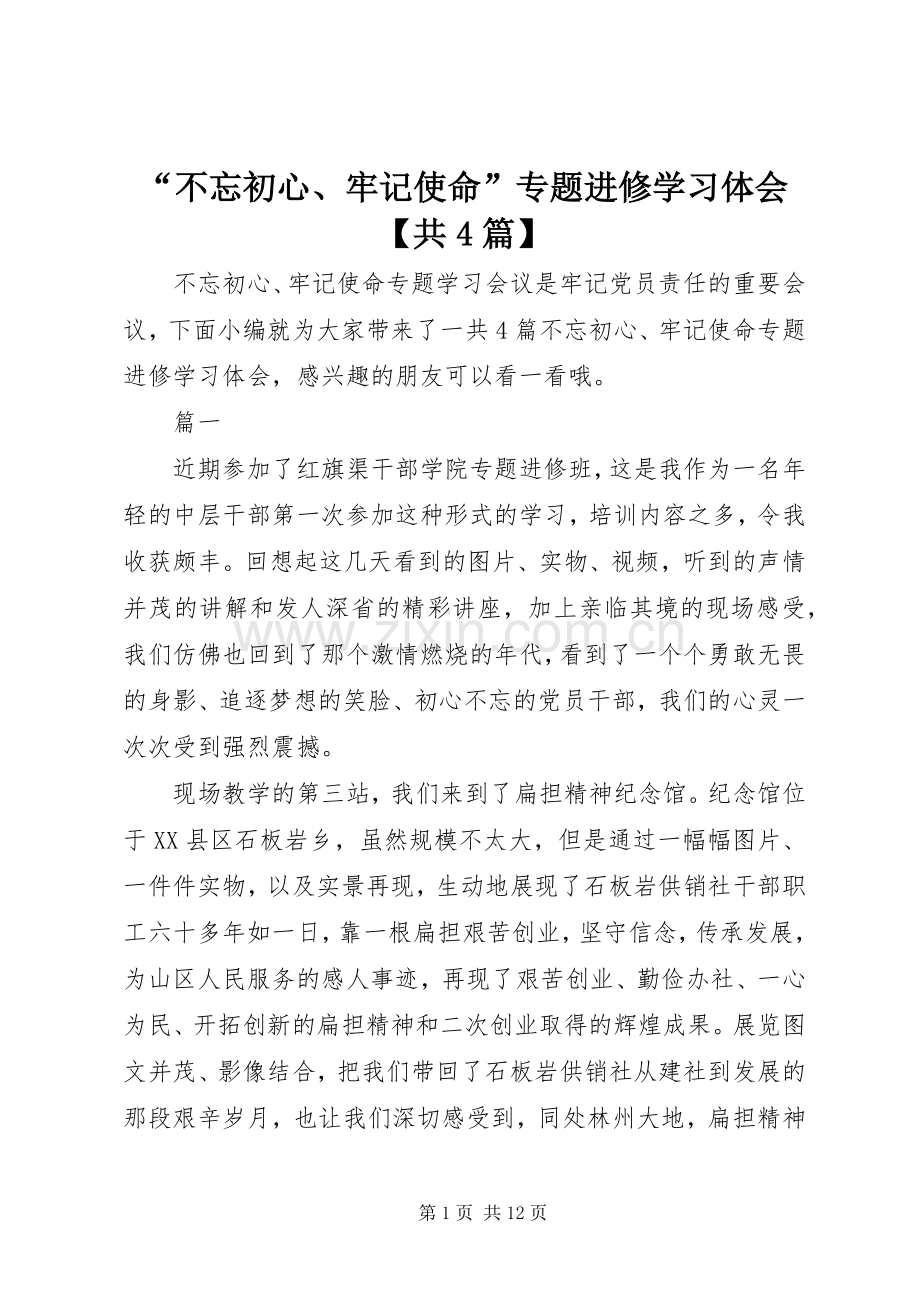 “不忘初心、牢记使命”专题进修学习体会【共4篇】.docx_第1页