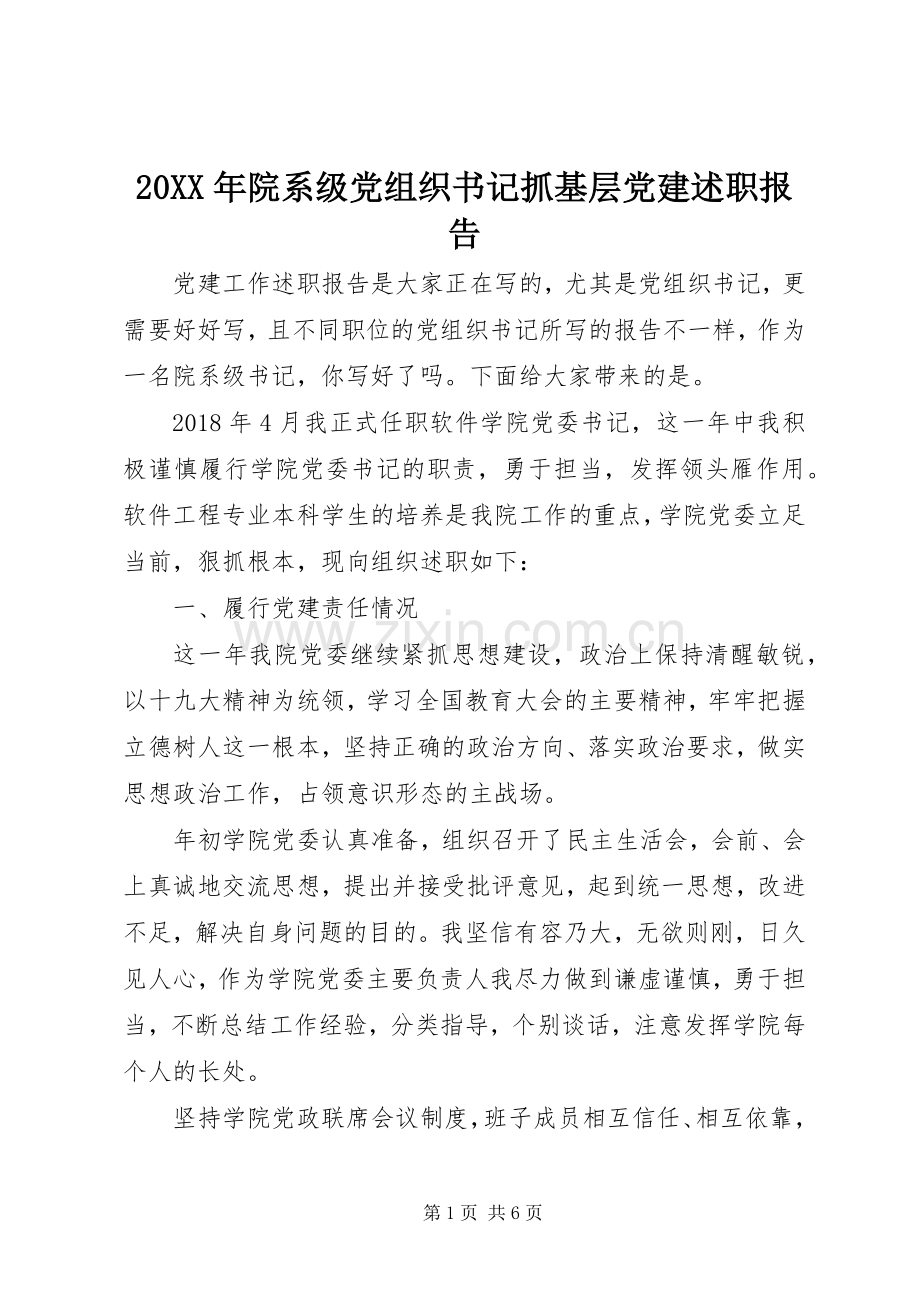 20XX年院系级党组织书记抓基层党建述职报告.docx_第1页