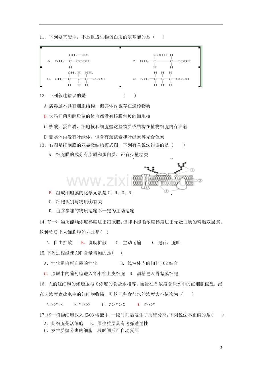 内蒙古包头市2012-2013学年高一生物上学期期末考试新人教版.doc_第2页