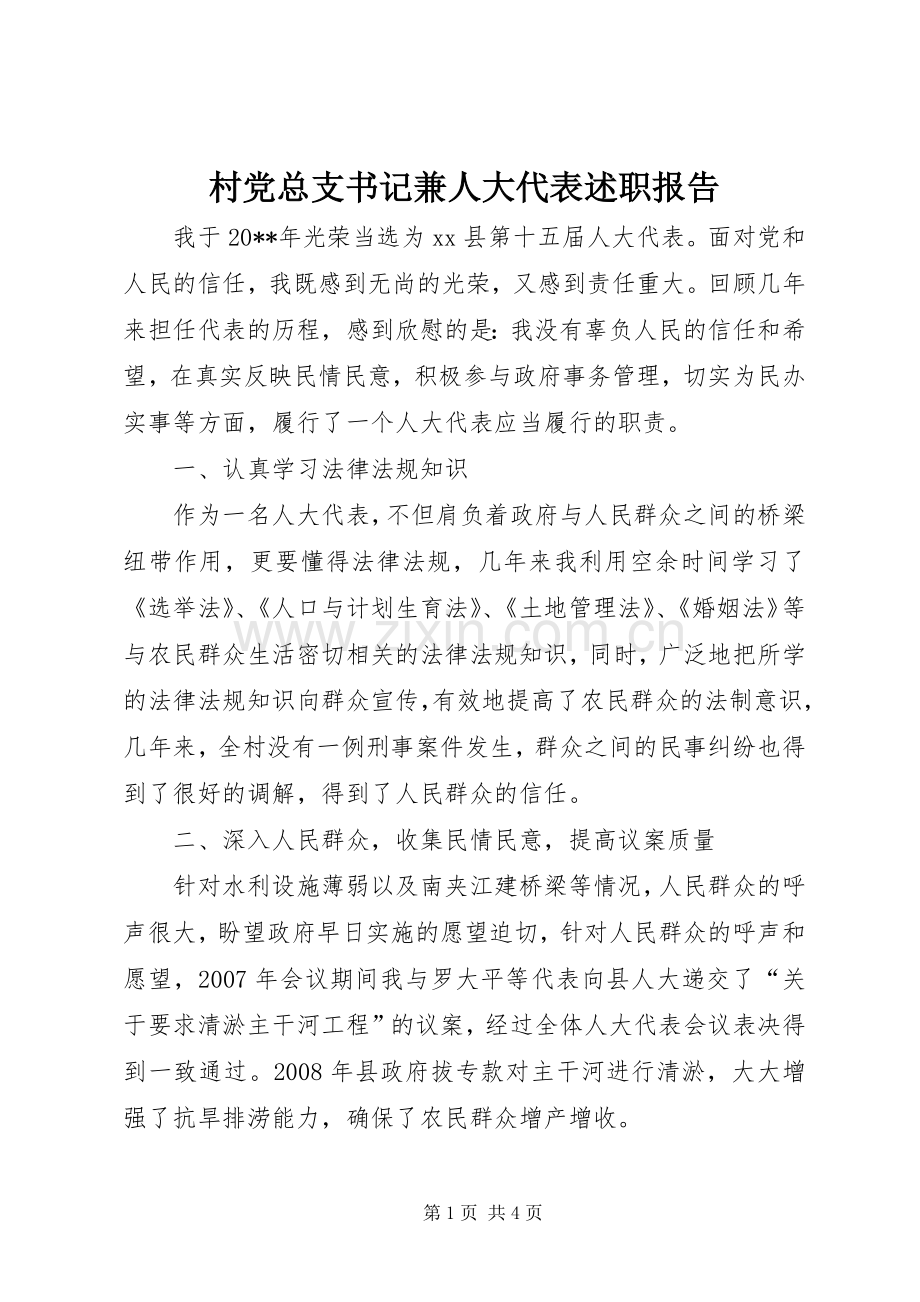 村党总支书记兼人大代表述职报告.docx_第1页