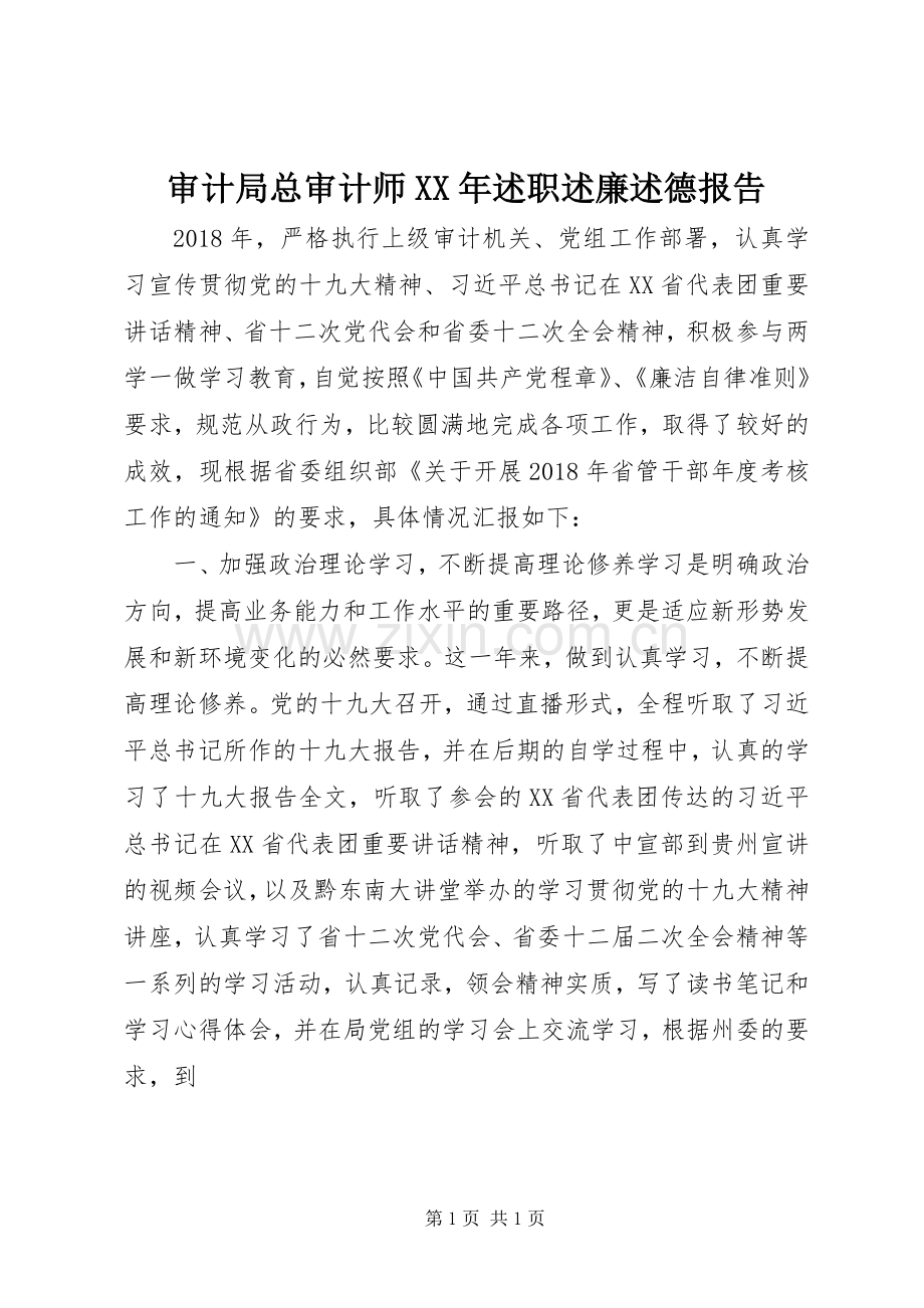 审计局总审计师XX年述职述廉述德报告.docx_第1页