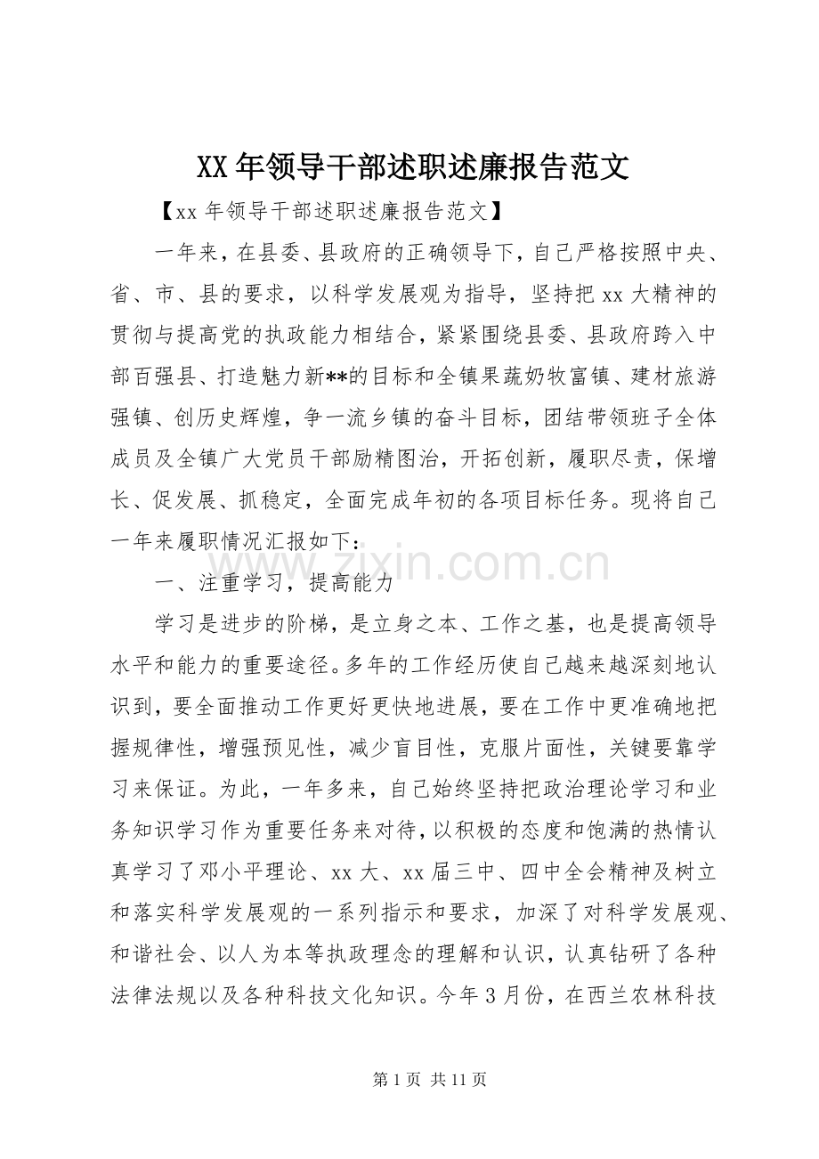 XX年领导干部述职述廉报告范文.docx_第1页