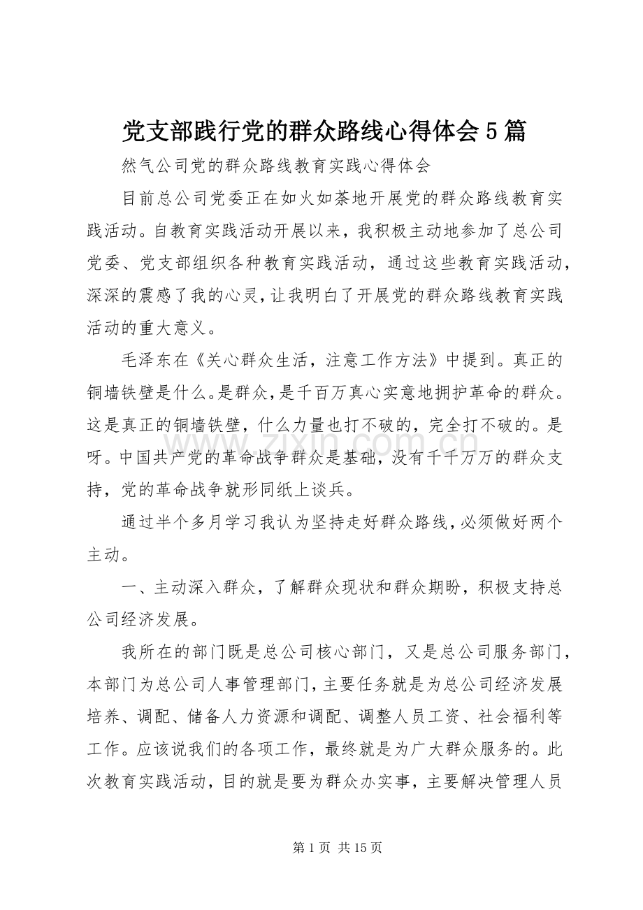 党支部践行党的群众路线心得体会5篇.docx_第1页