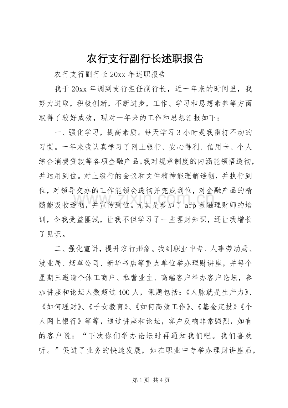 农行支行副行长述职报告.docx_第1页