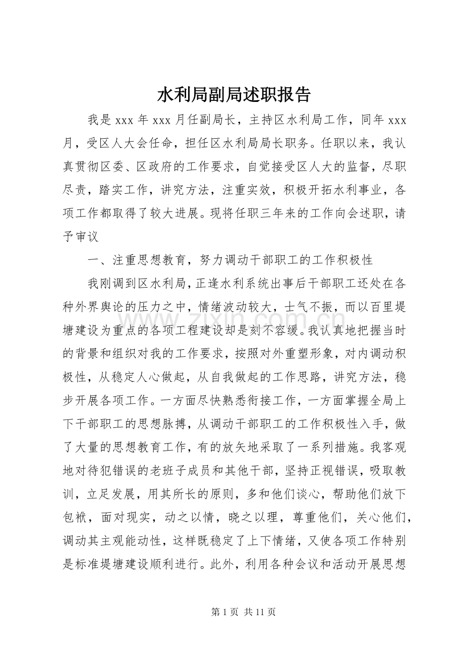 水利局副局述职报告.docx_第1页