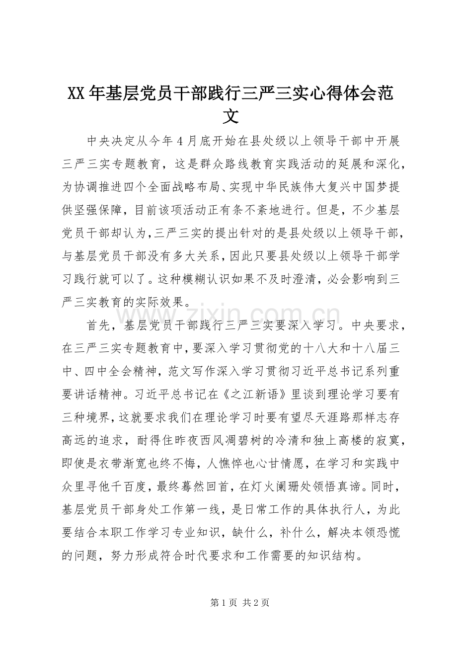 XX年基层党员干部践行三严三实心得体会范文.docx_第1页