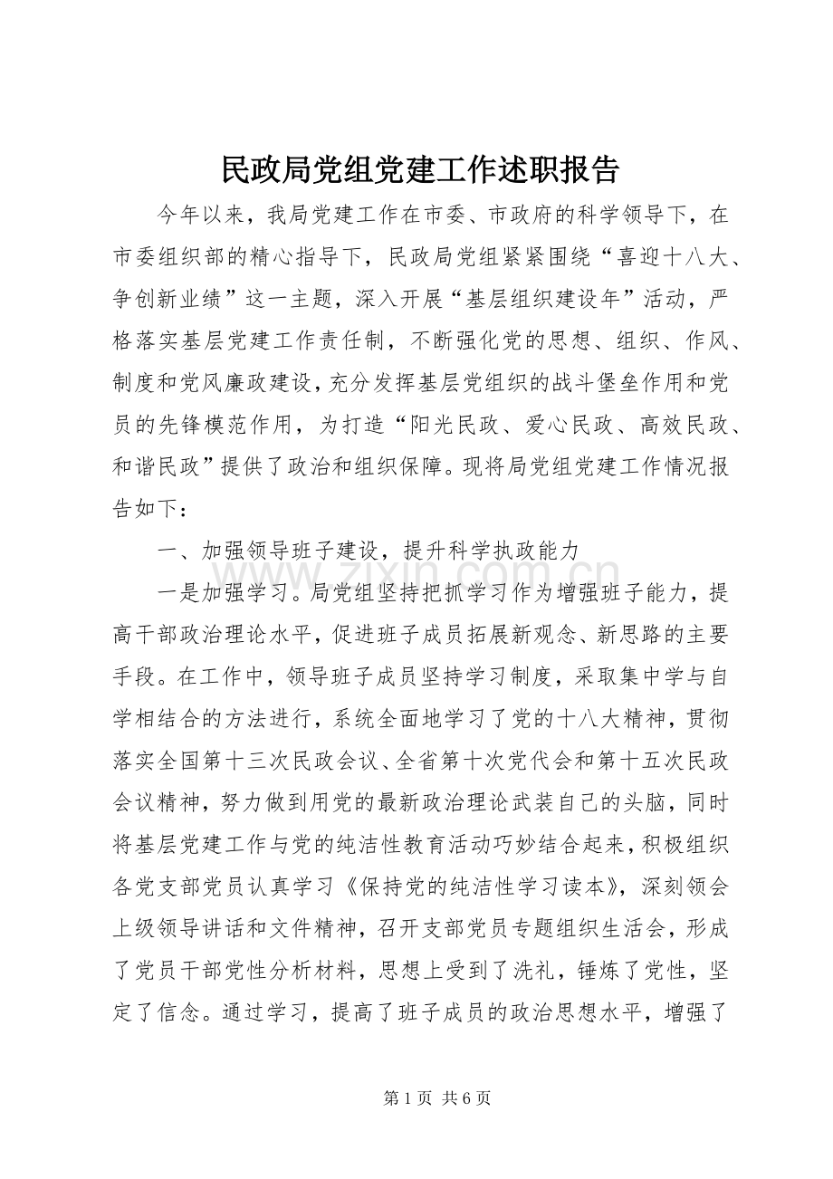 民政局党组党建工作述职报告.docx_第1页