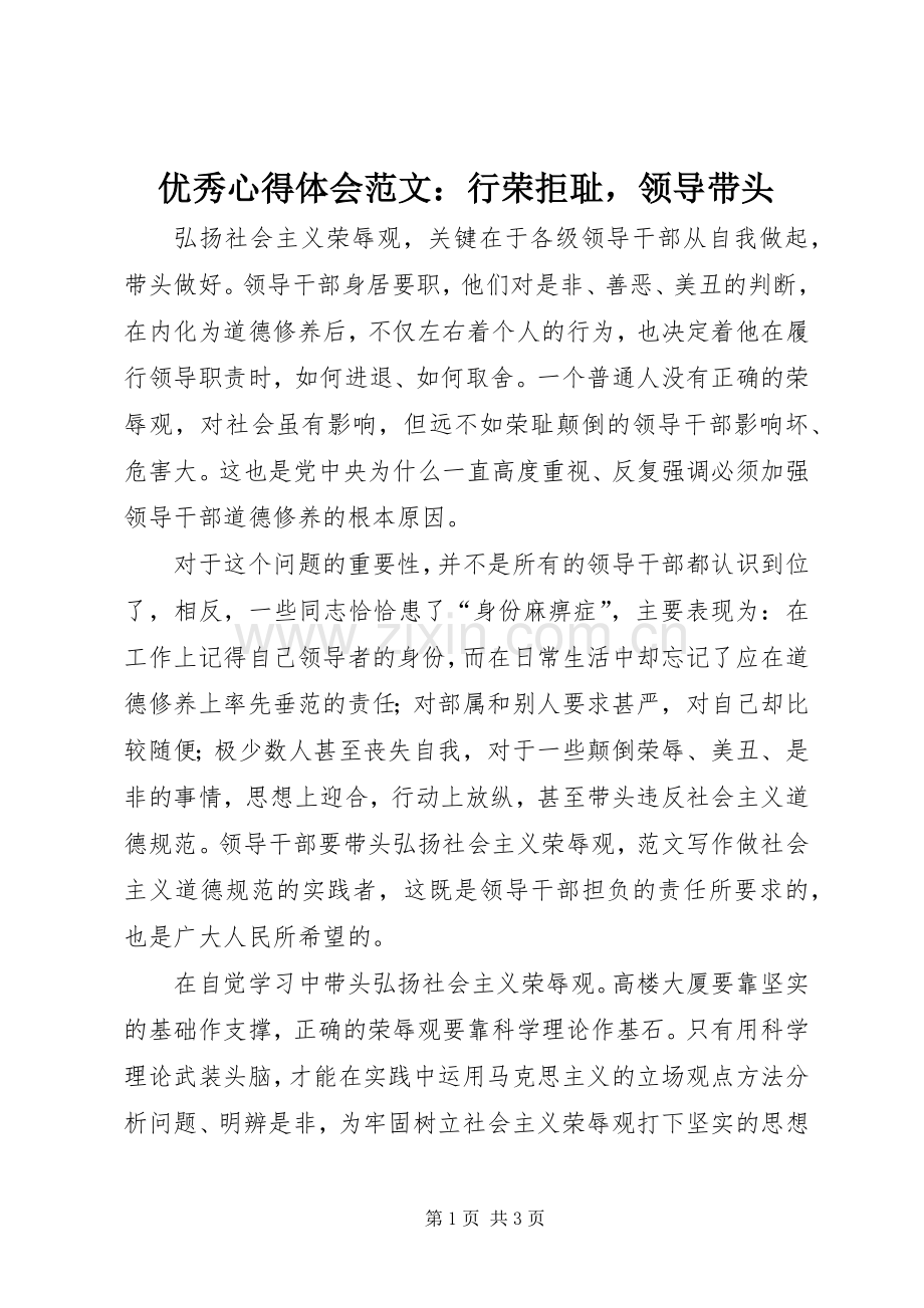 优秀心得体会范文：行荣拒耻领导带头.docx_第1页