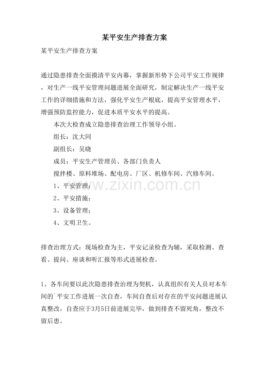 某有限公司安全生产排查计划.doc_第1页