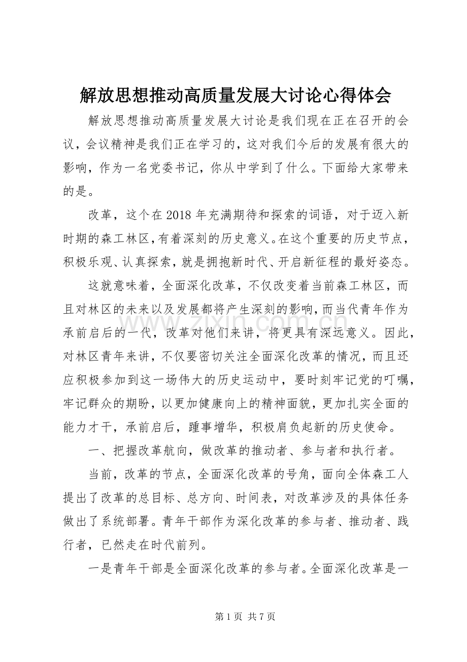 解放思想推动高质量发展大讨论心得体会.docx_第1页