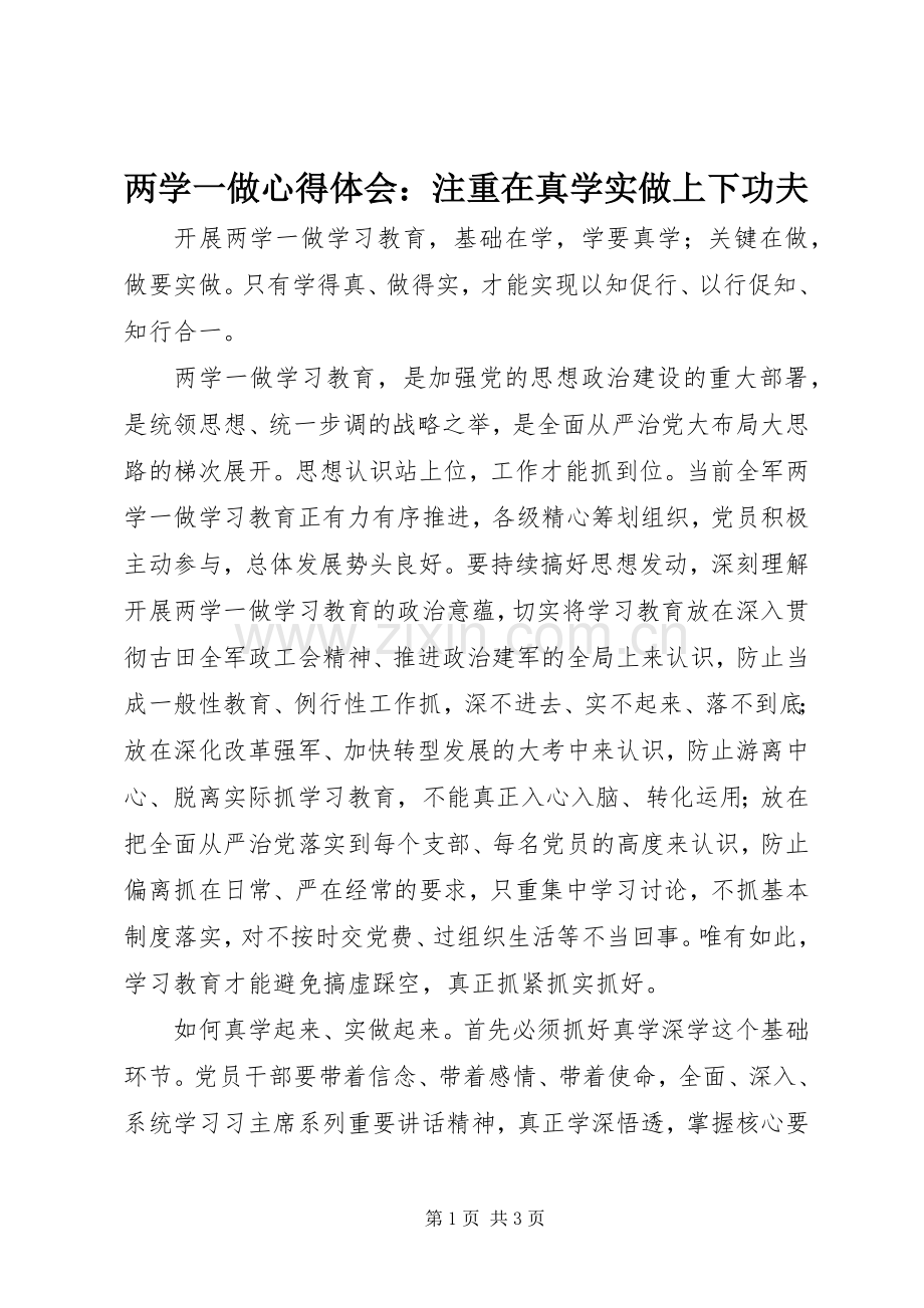 两学一做心得体会：注重在真学实做上下功夫.docx_第1页