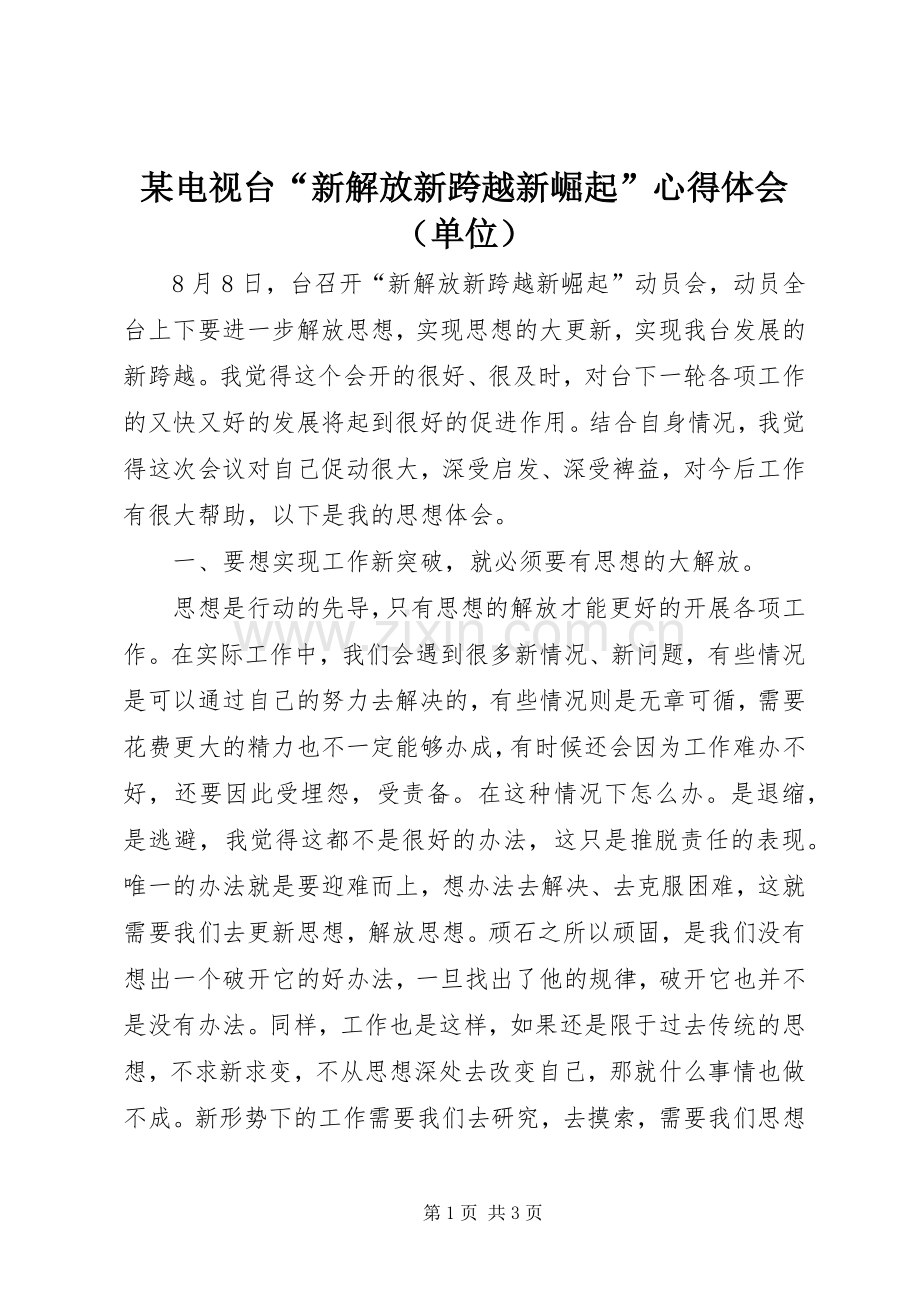 某电视台“新解放新跨越新崛起”心得体会（单位）.docx_第1页