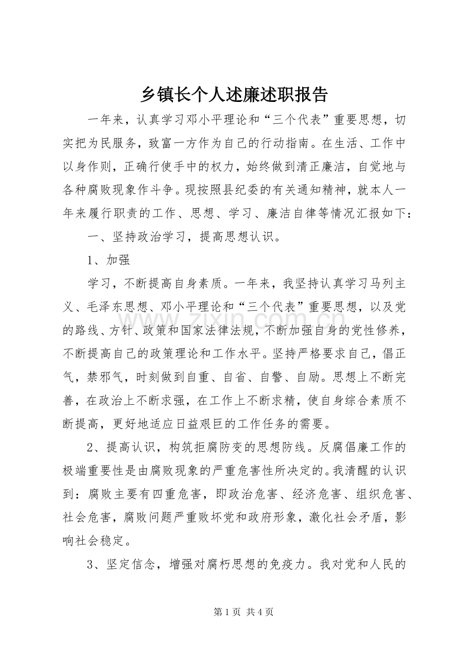 乡镇长个人述廉述职报告 (13).docx_第1页