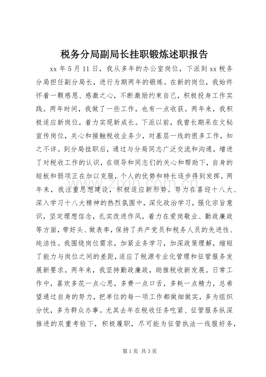 税务分局副局长挂职锻炼述职报告.docx_第1页