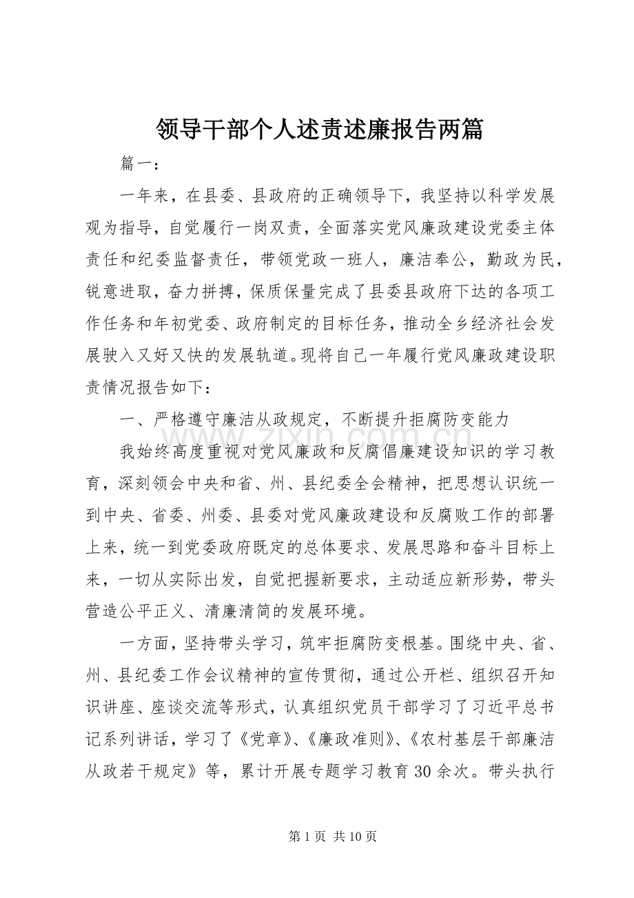 领导干部个人述责述廉报告两篇.docx_第1页