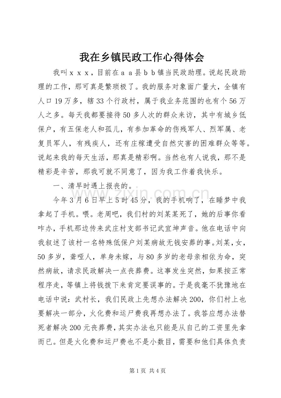 我在乡镇民政工作心得体会.docx_第1页